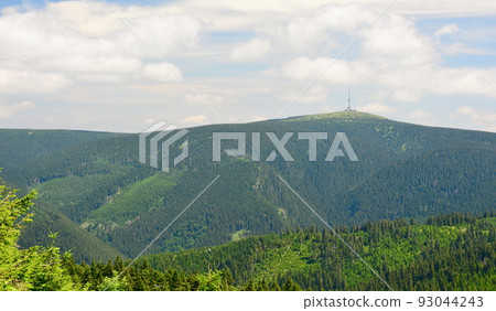 View of Praded mountain with TV tower (transmitter), Jeseniky mountains 93044243