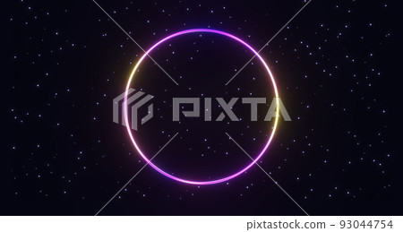 3d render, neon glowing geometric shape, retro wireframe poster 93044754