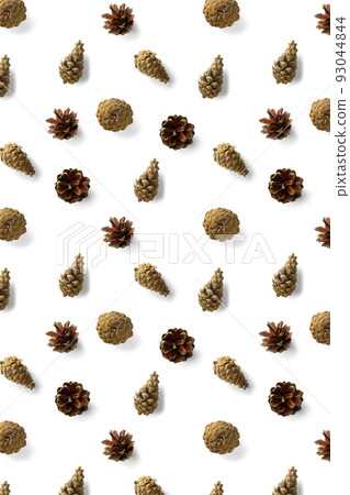 Pine cone Christmas background on white. Pine branches and cones. minimal creative cone arrangement pattern. flat lay, Modern christmas Background. Pine cone Christmas background on white. Pine branches and cones. minimal creative cone arrangement pattern. flat lay, Modern christmas Background. 93044844