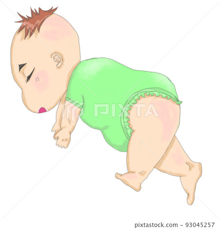 穿綠色衣服的嬰兒側身睡覺 93045257