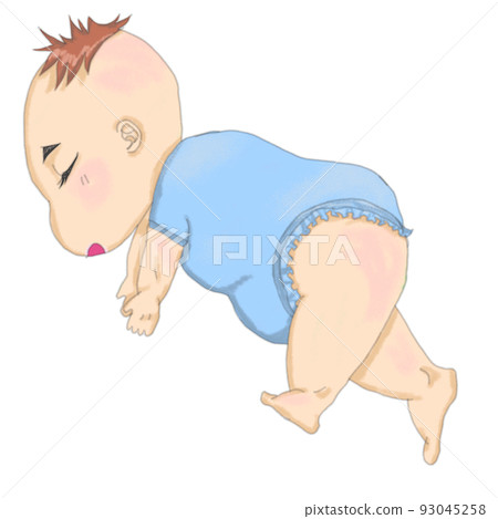 Baby in light blue clothes sleeping sideways Baby in light blue clothes sleeping sideways 93045258