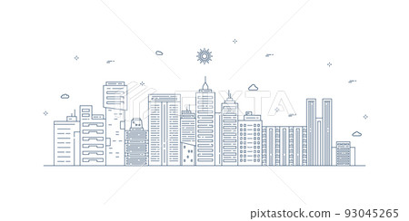 Cityscape. Modern flat line landscape vector. City landscape line art illustration with building, tower, skyscrapers. Vector illustration. Cityscape. Modern flat line landscape vector. City landscape line art illustration with building, tower, skyscrapers. Vector illustration. 93045265