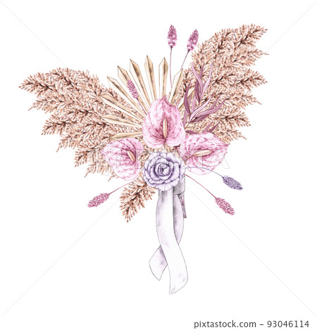 Watercolor bridal bouquet of the bride in boho style Watercolor bridal bouquet of the bride in boho style 93046114