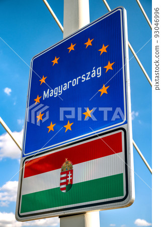 Hungarian flag and European union symbol Hungarian flag and European union symbol 93046996