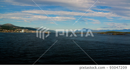 Landscape to Midfjorden, Sekken and Seteroya islands at Molde, Norway 93047209