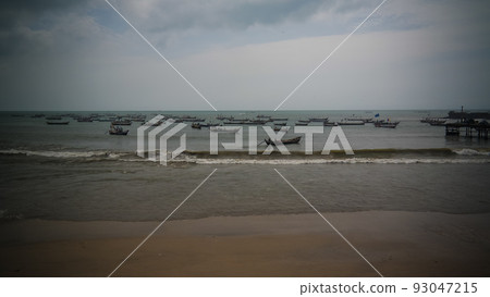 Panoramic view to Accra beach with the fishermans boat, Ghana Panoramic view to Accra beach with the fishermans boat, Ghana 93047215