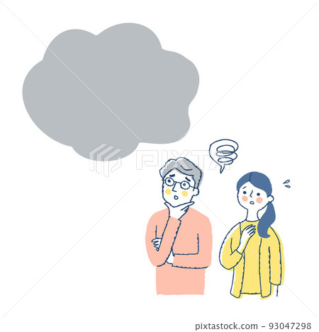 Men and women with troubled expressions and balloons 93047298