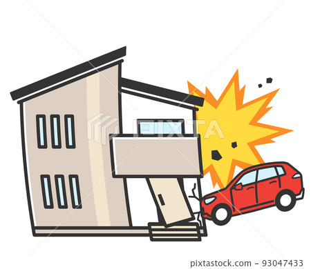 Illustration of a house damaged by a car 93047433