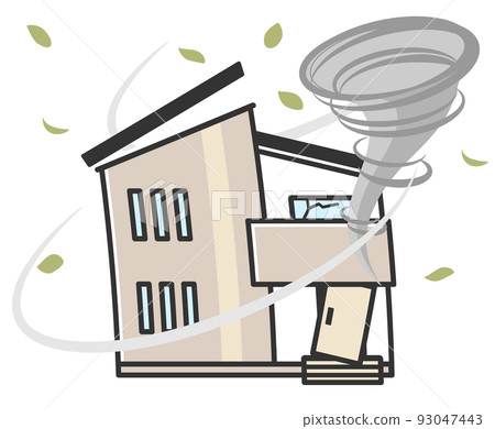 Illustration of a house damaged by a tornado 93047443