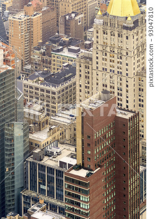 Overhead view of dense buildings in New York Manhattan / New York City, USA Overhead view of dense buildings in New York Manhattan / New York City, USA 93047810