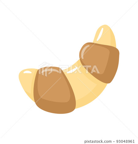 Cute cartoon hand drawn croissant. Traditional french dessert isolated on white background. Decorative element for bakery, cafe. Flat vector illustration. Cute cartoon hand drawn croissant. Traditional french dessert isolated on white background. Decorative element for bakery, cafe. Flat vector illustration. 93048961
