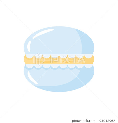 Cute cartoon macaron, macaroon cookie. Traditional french dessert isolated on white background. Decorative element for bakery, cafe. Flat vector illustration. Cute cartoon macaron, macaroon cookie. Traditional french dessert isolated on white background. Decorative element for bakery, cafe. Flat vector illustration. 93048962