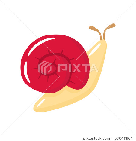 Cute cartoon snail with red shell isolated on white background. Decorative element for cosmetics packaging. Flat vector illustration. Cute cartoon snail with red shell isolated on white background. Decorative element for cosmetics packaging. Flat vector illustration. 93048964