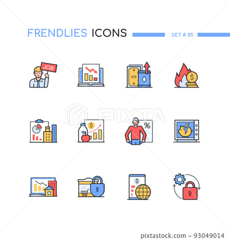 Economic crisis - modern line design style icons set Economic crisis - modern line design style icons set 93049014