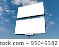 Billboard white blank with room to add your own text. Background with white cloud and blue sky for outdoor advertising, banners with clipping path 93049382