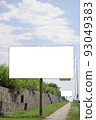 Billboard white blank with room to add your own text. Background with white cloud and blue sky for outdoor advertising, banners with clipping path 93049383