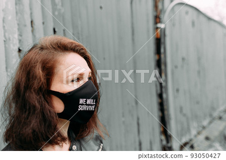 woman black mask inscription we will survive woman black mask inscription we will survive 93050427