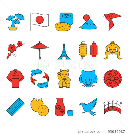 Japan icon set in colored line style 93050987
