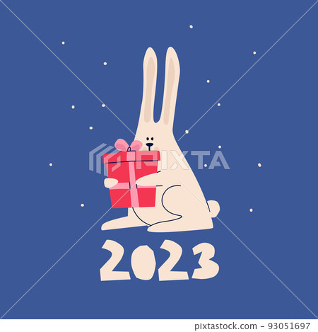 Design greeting card for the new year. The rabbit is the symbol of the Chinese year 2023. Cute vector hand drawing illustration and lettering 2023. Design greeting card for the new year. The rabbit is the symbol of the Chinese year 2023. Cute vector hand drawing illustration and lettering 2023. 93051697