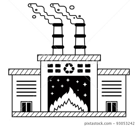 black icon with pipe and smoke. waste incineration plant. 93053242