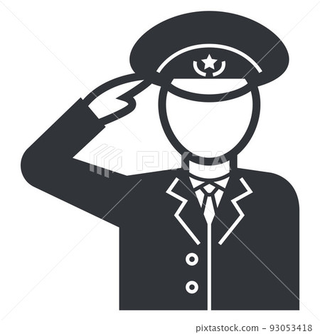black icon of a military man in dress uniform salutes. black icon of a military man in dress uniform salutes. 93053418