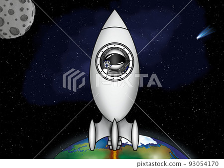 Space conqueror. Flight to new stars, rocket takeoff, cosmodrome, earth orbit, astronaut. 93054170