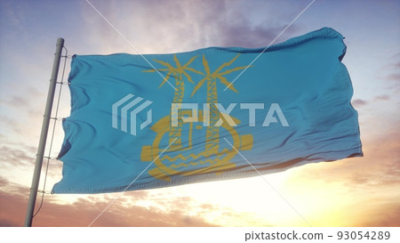 Aswan flag, Egypt, waving in the wind, sky and sun background. 3d illustration 93054289
