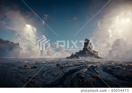 alien planet lava field volcanic landscape, neural network generated art 93054473