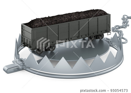 Mineral wagon with coal inside bear trap, 3D rendering 93054573