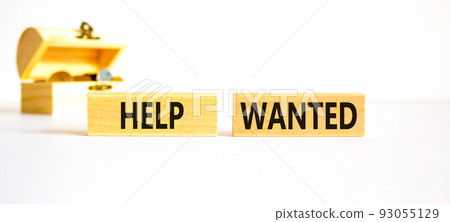 Help wanted and support symbol. Concept words Help wanted on wooden blocks on a beautiful white table white background. Wooden chest with coins. Business support and help wanted concept, copy space. Help wanted and support symbol. Concept words Help wanted on wooden blocks on a beautiful white table white background. Wooden chest with coins. Business support and help wanted concept, copy space. 93055129