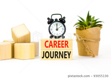Career journey symbol. Concept words Career journey on wooden blocks on a beautiful white table white background. Black alarm clock. Business Career journey concept. Copy space. Career journey symbol. Concept words Career journey on wooden blocks on a beautiful white table white background. Black alarm clock. Business Career journey concept. Copy space. 93055130