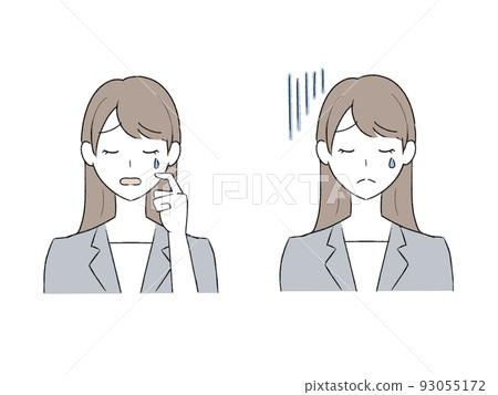 一個穿著西裝的女人流淚和悲傷的插圖 一個穿著西裝的女人流淚和悲傷的插圖 93055172