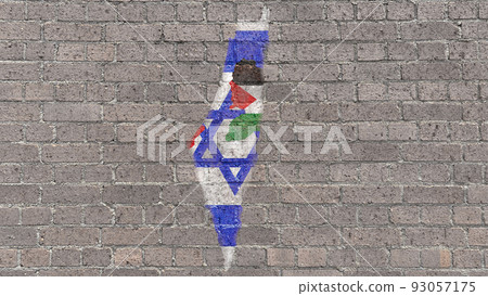 The Israeli and Palestinian flag painted on the old brick wall 93057175