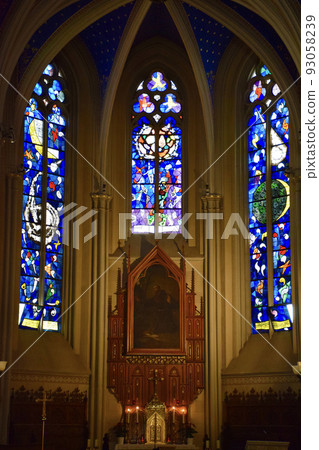 Stained glass in St. Francis church in Zagreb, Croatia Stained glass in St. Francis church in Zagreb, Croatia 93058239