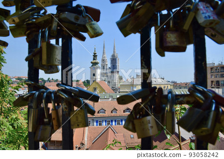 Zagreb Cathedral and love padlocks in Zagreb, Croatia 93058242