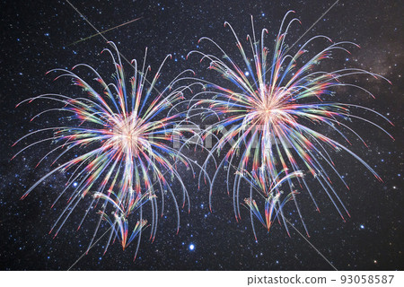 Fireworks against the background of the starry sky 93058587