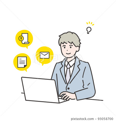 Illustration material of a businessman using digital tools Business efficiency improvement 93058700