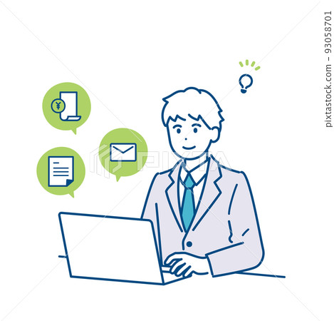 Illustration material of a businessman using digital tools Business efficiency improvement Illustration material of a businessman using digital tools Business efficiency improvement 93058701