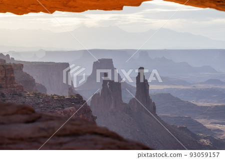 Scenic American Landscape and Red Rock Mountains in Desert Canyon 93059157