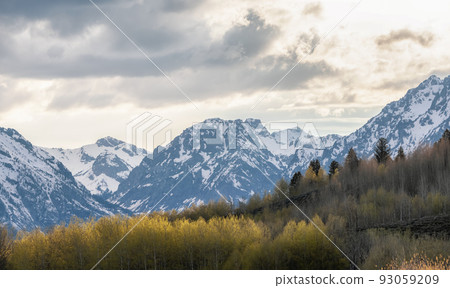 Snow Covered Mountains in American Landscape. Grand Teton National Park Snow Covered Mountains in American Landscape. Grand Teton National Park 93059209