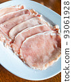 Freshness pork slices on dish. 93061928