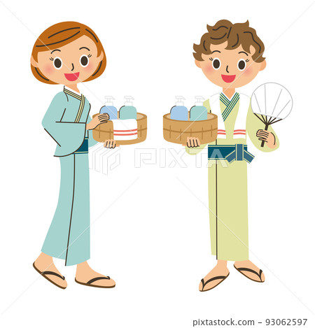 穿著清爽浴衣的全身女性 93062597