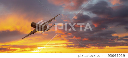 Airplane. Landscape with big passenger airplane 93063039