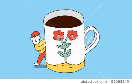 一個男人在杯子裡喝咖啡休息的插圖 93063349