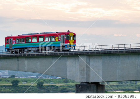 One-car Tosa Kuroshio Railway running on the bridge One-car Tosa Kuroshio Railway running on the bridge 93063995