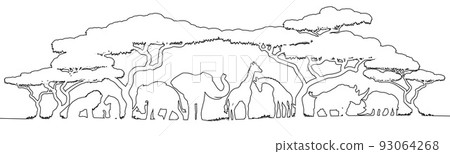 African Animal Africa Safari Scene Line Silhouette 93064268