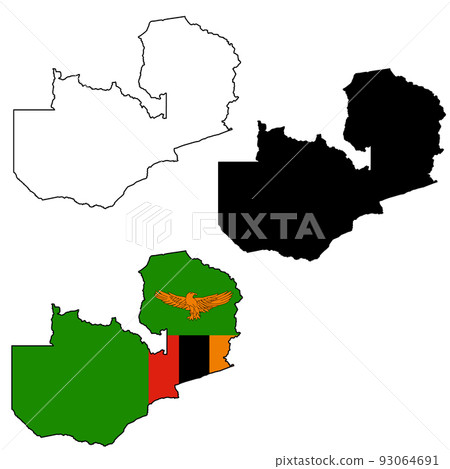 map of Zambia with flag. outline map Zambia. Zambia vector map silhouette. flat style. 93064691