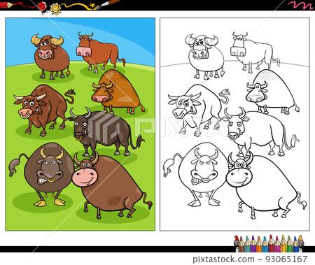 cartoon bulls farm animal characters coloring page 93065167