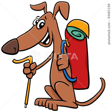 cartoon hiker dog comic animal character with backpack 93065199