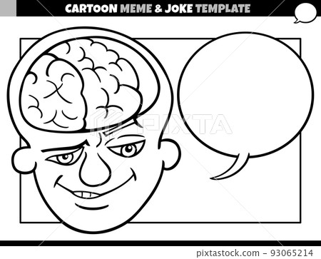 black and white cartoon meme template with brain man 93065214